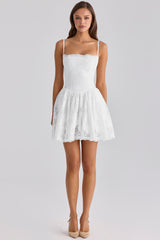 white custom lace + cotton broderie anglaise mini dress