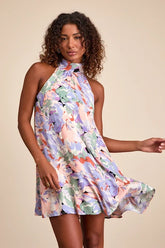 Tied Back To You Lavender Multi Floral Print Mini Shift Dress