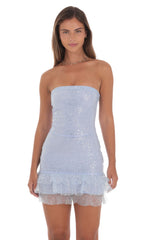 Sequin Strapless Bodycon Dress in Light Blue
