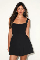 Roetta Black Sleeveless Pleated Mini Dress