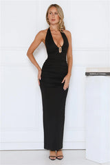 Starlit Elegance Halter Maxi Dress Black