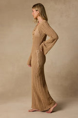 Yates Light Brown Crochet Sequin Maxi Swim Cover-Up