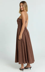 Strapless Ruched Dress in Chocolate