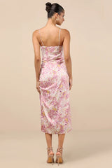 Truest Romance Pink Floral Print Sleeveless Ruched Midi Dress