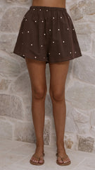 Ziva Strapless Top and Shorts Set - Chocolate Polka