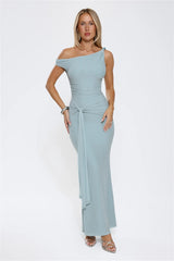 Want The Best Off Shoulder Maxi Dress Blue