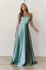 Soaked In Beauty Satin Maxi Dress Sage