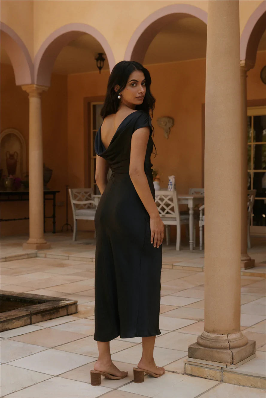 Siren Melody Satin Maxi Dress Black