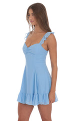 Ruffle Strap Fit and Flare Dress in Light Blue