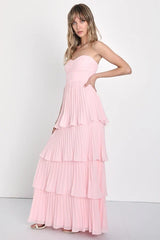 Seriously Sensational Light Pink Strapless Tiered Maxi Dress