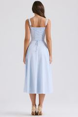 soft blue cotton bustier sundress