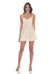 Sequin Embroidered A-Line Dress in Cream
