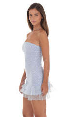Sequin Strapless Bodycon Dress in Light Blue