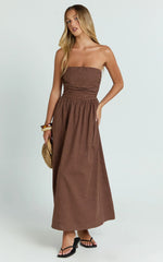Strapless Ruched Dress in Chocolate