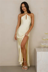 The Delilah Satin Halter Maxi Dress Yellow